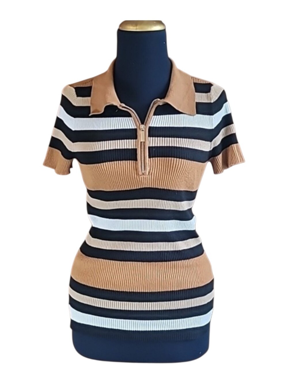 NOBO pullover lightweight sweater polo style short sleeve stripes preppy